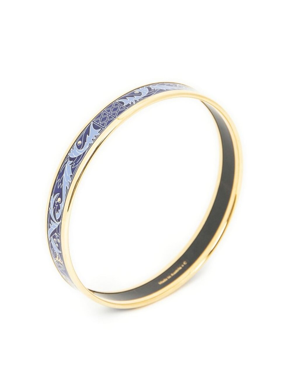 Hermes Enamel Bangle Blue Purple Leaf and Curly Arabesque Motif Bracelet